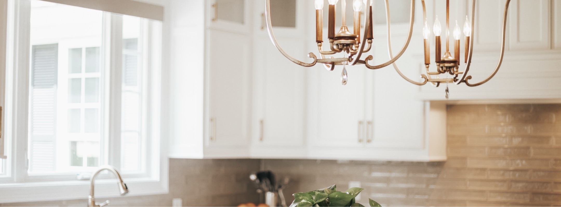 Bright kitchen with pendant lighting