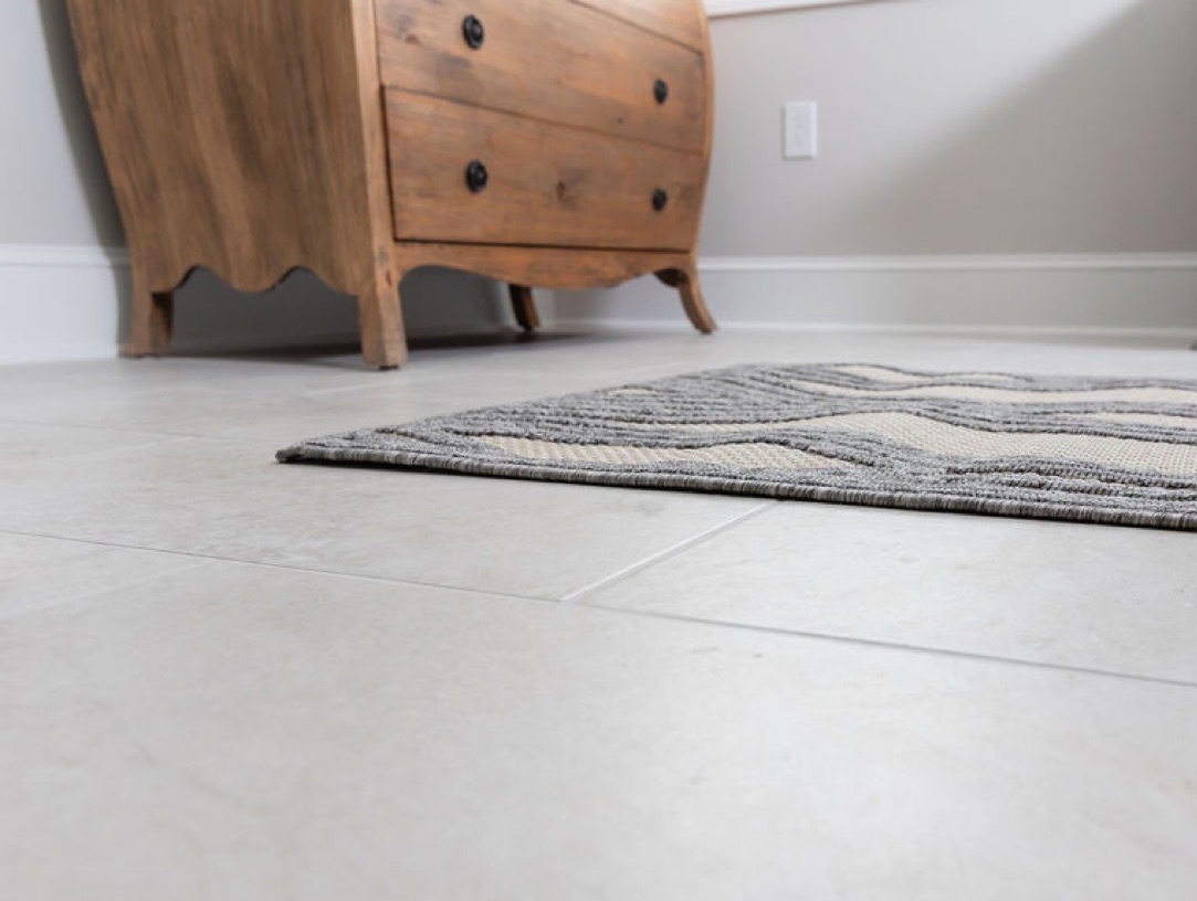 Light tile flooring in a sitting room